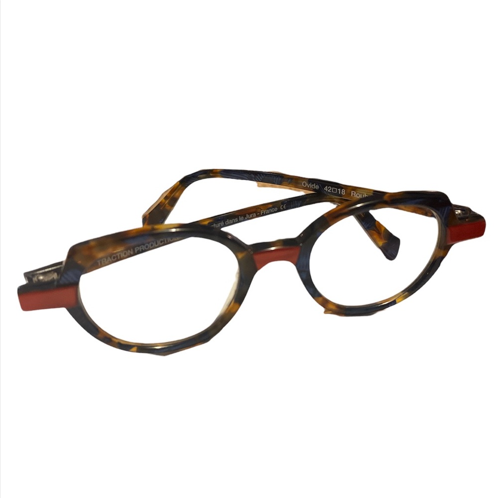 Traction Productions Blue Red Tortoise Round Eyeglasses